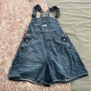 LEVIS Women’s Overall Jean Shorts Sz S Blue romper Shortall